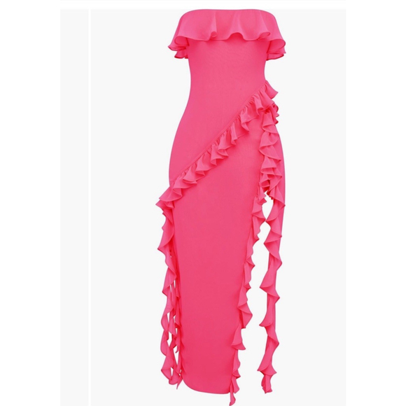 NWT HOUSE OF CB Sarina Ruffle Strapless Maxi Dress Size:L MSRP:$239 - Picture 4 of 11